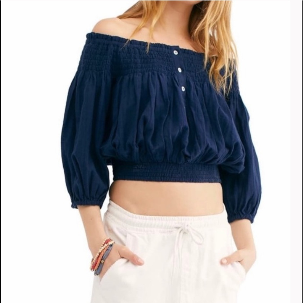 Free People Dancing til dawn off shoulder crop top